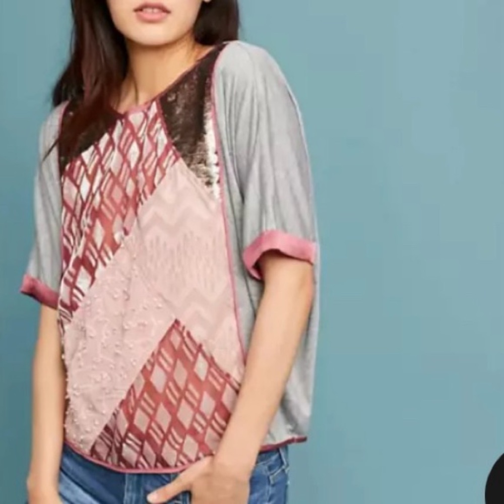 Anthro Tiny Patchworkvelvet Sequin Dolman Sleeve … - image 1